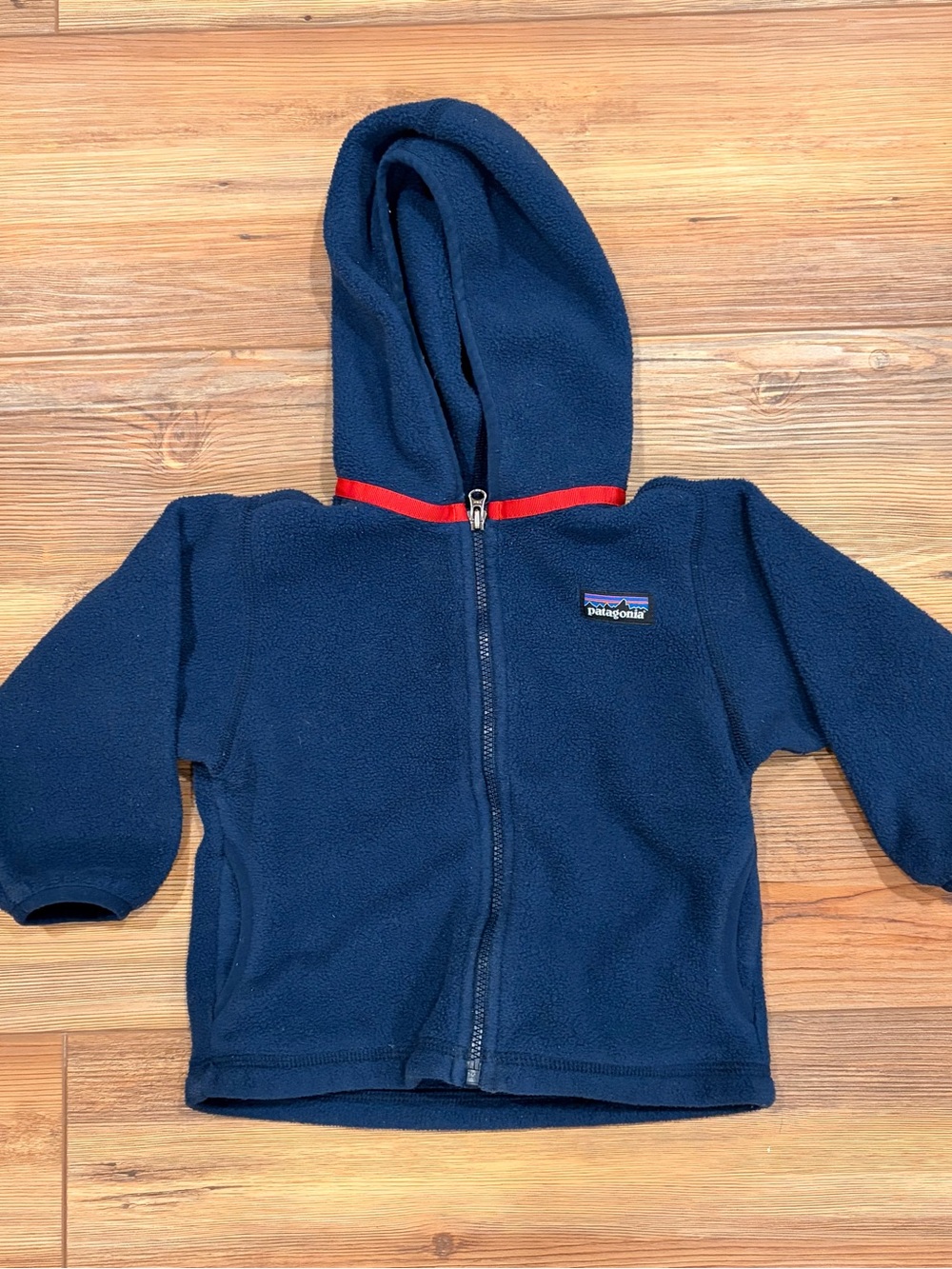 Patagonia Kids Navy Fleece Hoodie with Red Trim